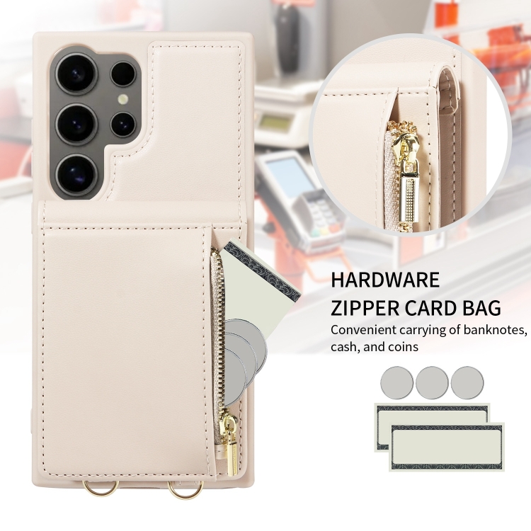 For Samsung Galaxy S24 Ultra 5G Crossbody Lanyard Zipper Wallet Leather Phone Case(Beige) For Samsung Galaxy S24 Ultra 5G Crossbody Lanyard Zipper Wallet Leather Phone Case(Beige)
