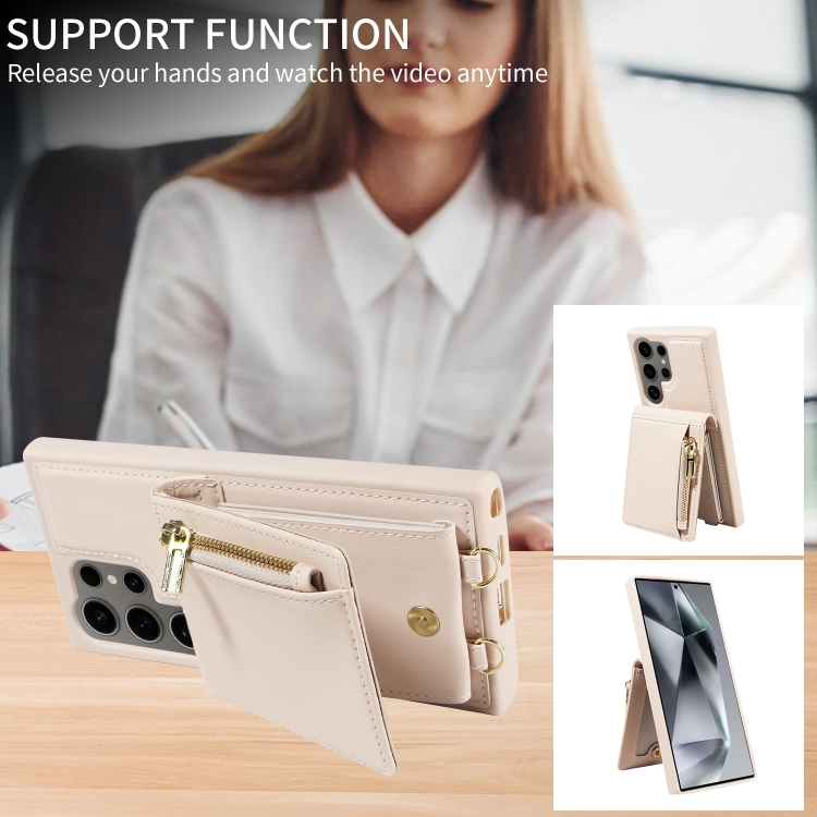 For Samsung Galaxy S24 Ultra 5G Crossbody Lanyard Zipper Wallet Leather Phone Case(Beige) For Samsung Galaxy S24 Ultra 5G Crossbody Lanyard Zipper Wallet Leather Phone Case(Beige)