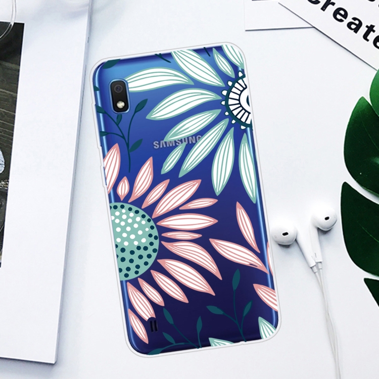 For Samsung Galaxy A10 Coloured Drawing Pattern Highly Transparent TPU Protective Case(Flower) - 1