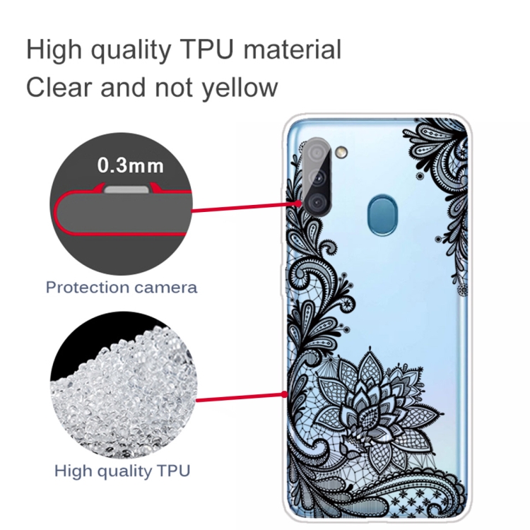 For Samsung Galaxy A11 Coloured Drawing Pattern Highly Transparent TPU Protective Case(Black Rose) - 2