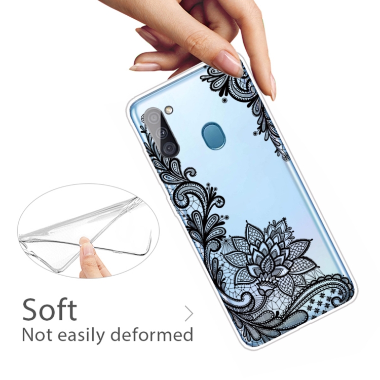 For Samsung Galaxy A11 Coloured Drawing Pattern Highly Transparent TPU Protective Case(Black Rose) - 3