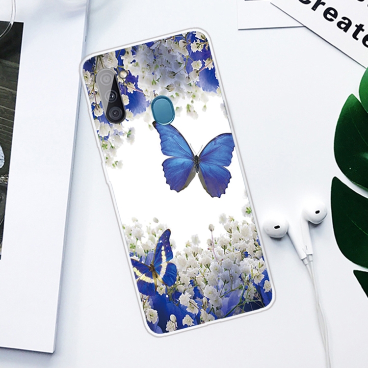 For Samsung Galaxy A11 Coloured Drawing Pattern Highly Transparent TPU Protective Case(Purple Butterfly) - 1