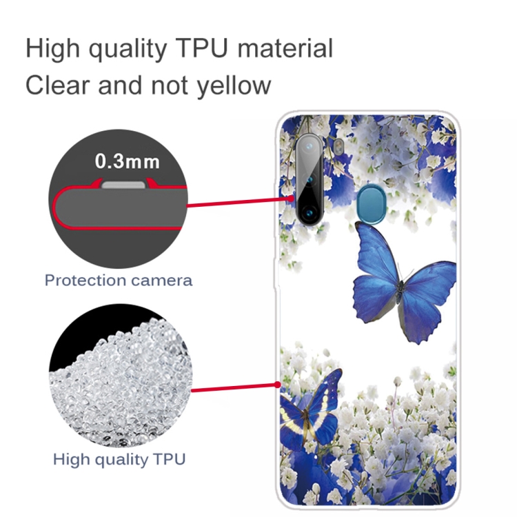 For Samsung Galaxy A21 Coloured Drawing Pattern Highly Transparent TPU Protective Case(Purple Butterfly) - 2
