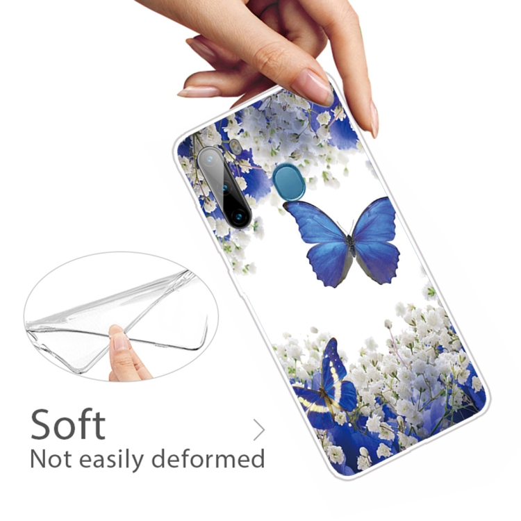 For Samsung Galaxy A21 Coloured Drawing Pattern Highly Transparent TPU Protective Case(Purple Butterfly) - 3