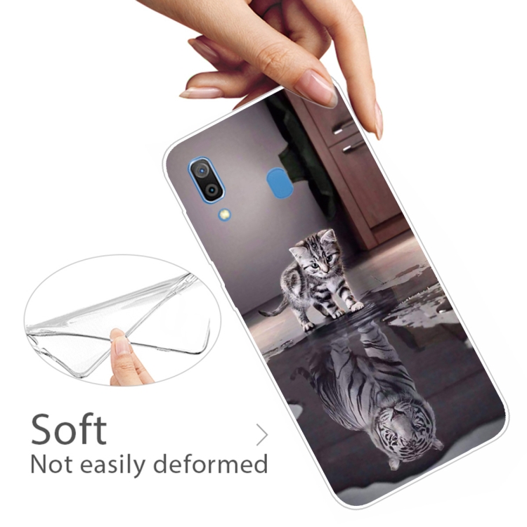 For Samsung Galaxy A30 Coloured Drawing Pattern Highly Transparent TPU Protective Case(Cat Tiger) - 3