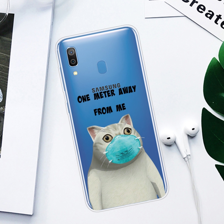 For Samsung Galaxy A30 Coloured Drawing Pattern Highly Transparent TPU Protective Case(Mask Cat) - 1