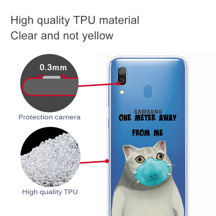 For Samsung Galaxy A30 Coloured Drawing Pattern Highly Transparent TPU Protective Case(Mask Cat) - 2