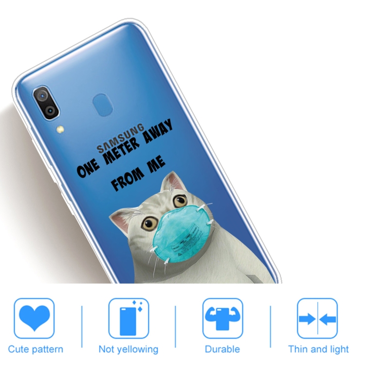 For Samsung Galaxy A30 Coloured Drawing Pattern Highly Transparent TPU Protective Case(Mask Cat) - 4