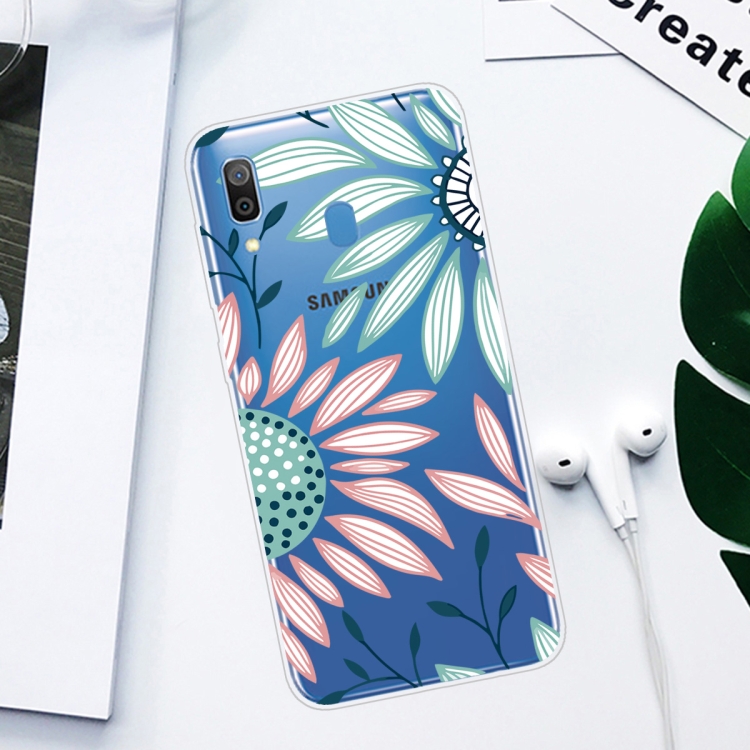 For Samsung Galaxy A40 Coloured Drawing Pattern Highly Transparent TPU Protective Case(Flower) - 1