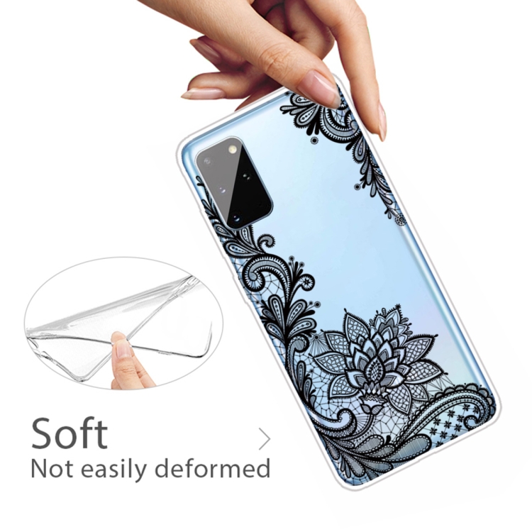 For Samsung Galaxy A41 Coloured Drawing Pattern Highly Transparent TPU Protective Case(Black Rose) - 3