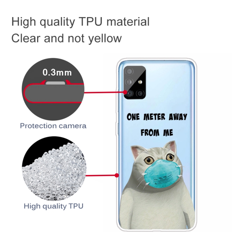 For Samsung Galaxy A51 Coloured Drawing Pattern Highly Transparent TPU Protective Case(Mask Cat) - 2