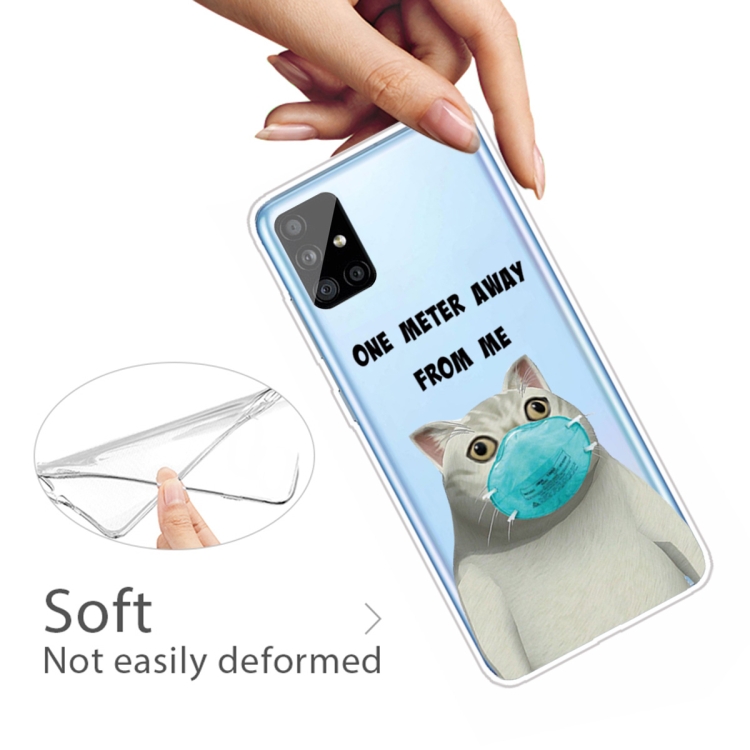 For Samsung Galaxy A51 Coloured Drawing Pattern Highly Transparent TPU Protective Case(Mask Cat) - 3