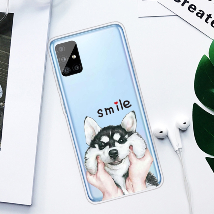 For Samsung Galaxy A51 5G Coloured Drawing Pattern Highly Transparent TPU Protective Case(Pinch Dog) - 1