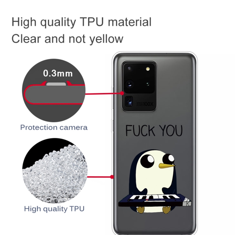 For Samsung Galaxy S20 Ultra Coloured Drawing Pattern Highly Transparent TPU Protective Case(Penguin) - 2