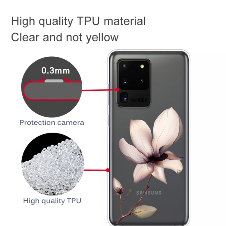 For Samsung Galaxy S20 Ultra Coloured Drawing Pattern Highly Transparent TPU Protective Case(Lotus) - 2