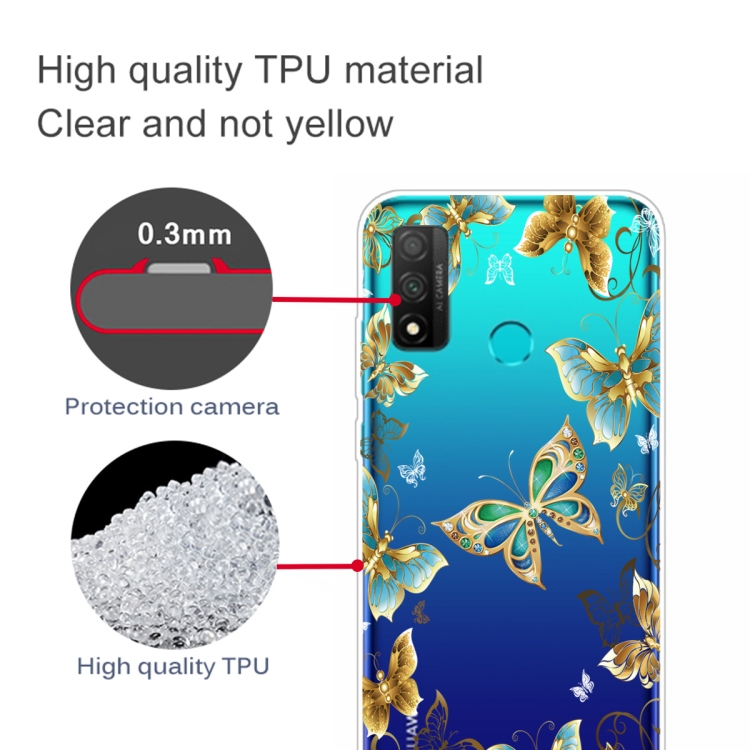 For Huawei P Smart 2020 Coloured Drawing Pattern Highly Transparent TPU Protective Case(Golden Butterfly) - 2