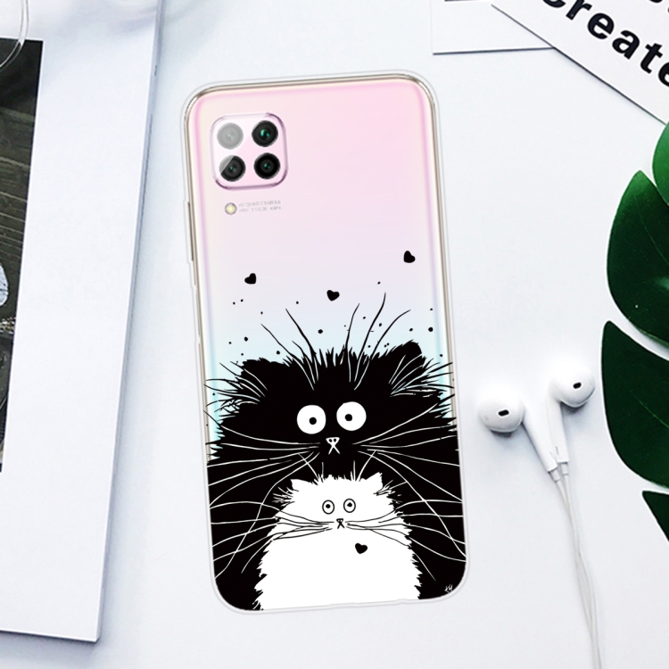 For Huawei P40 Lite Coloured Drawing Pattern Highly Transparent TPU Protective Case(Black White Rat) - 1