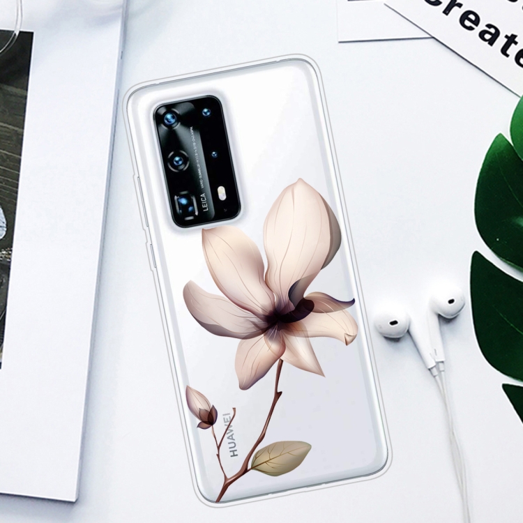 For Huawei P40 Pro+ Coloured Drawing Pattern Highly Transparent TPU Protective Case(Lotus) - 1