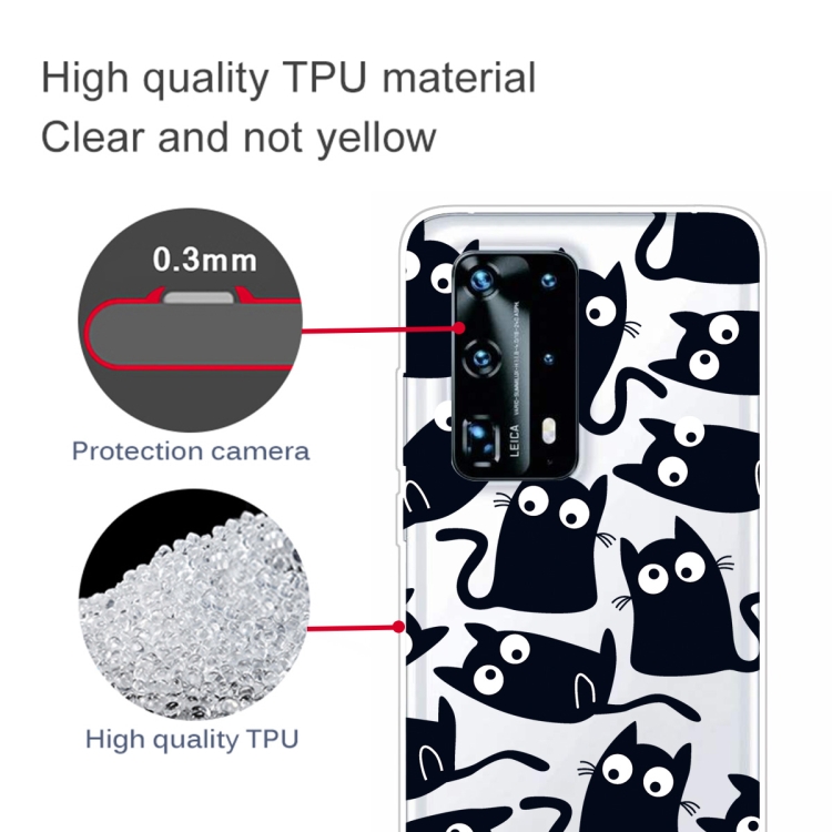 For Huawei P40 Pro+ Coloured Drawing Pattern Highly Transparent TPU Protective Case(Black Cat) - 2