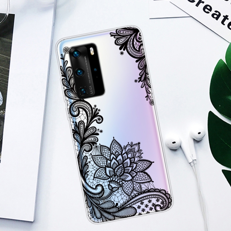 For Huawei P40 Pro Coloured Drawing Pattern Highly Transparent TPU Protective Case(Black Rose) - 1