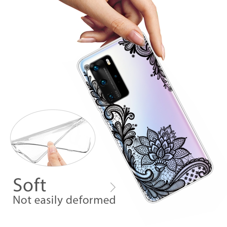 For Huawei P40 Pro Coloured Drawing Pattern Highly Transparent TPU Protective Case(Black Rose) - 3
