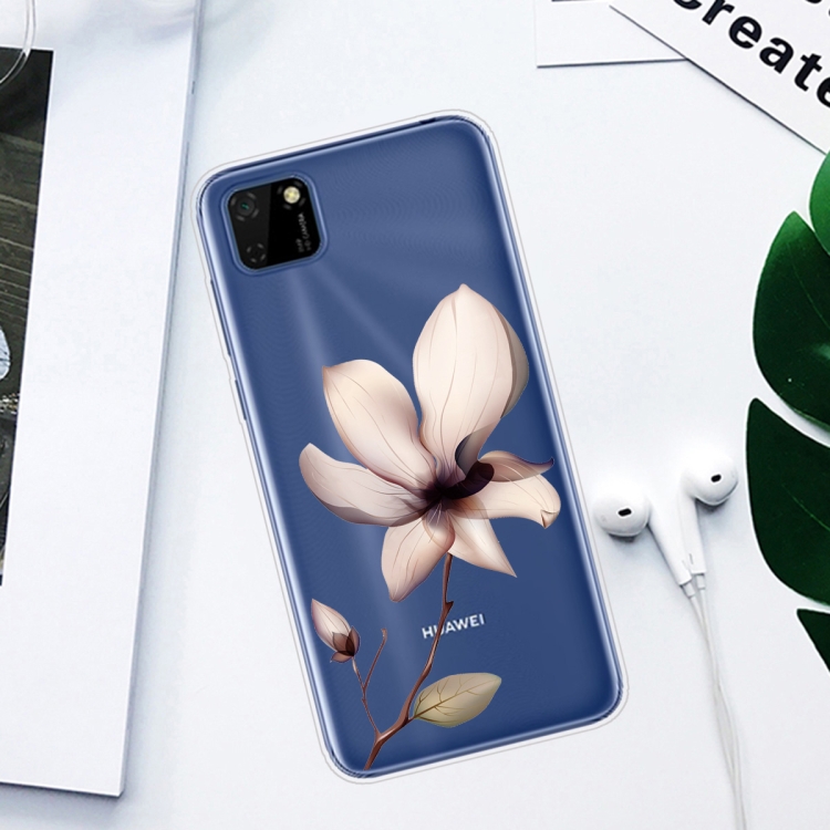 For Huawei Y5p (2020) Coloured Drawing Pattern Highly Transparent TPU Protective Case(Lotus) - 1