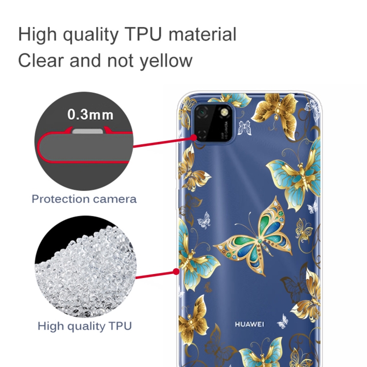 For Huawei Y5p (2020) Coloured Drawing Pattern Highly Transparent TPU Protective Case(Golden Butterfly) - 2