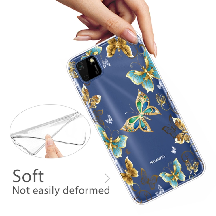 For Huawei Y5p (2020) Coloured Drawing Pattern Highly Transparent TPU Protective Case(Golden Butterfly) - 3