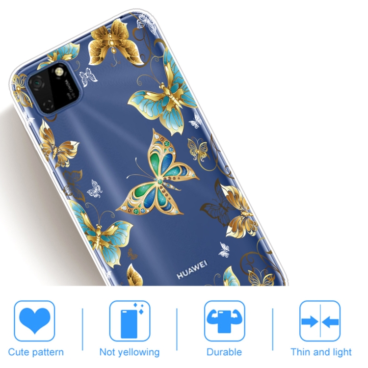 For Huawei Y5p (2020) Coloured Drawing Pattern Highly Transparent TPU Protective Case(Golden Butterfly) - 4