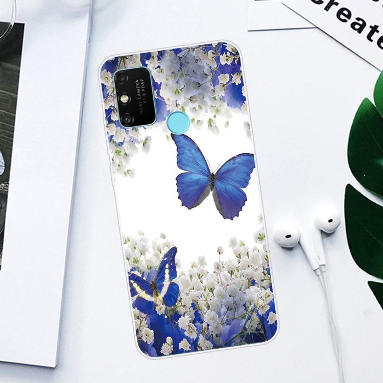 For Huawei Honor 9A Coloured Drawing Pattern Highly Transparent TPU Protective Case(Purple Butterfly) - 1