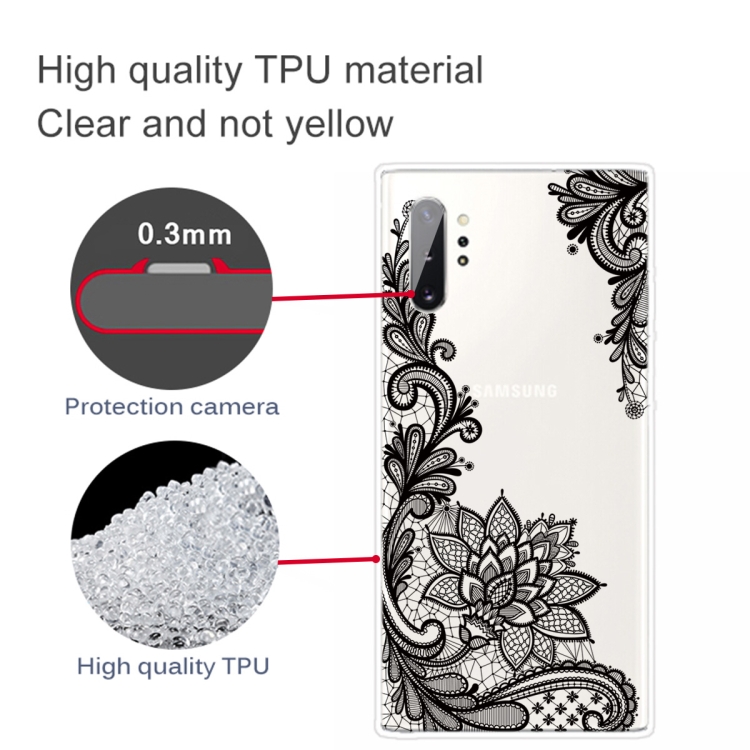 For Samsung Galaxy Note 10+ Coloured Drawing Pattern Highly Transparent TPU Protective Case(Black Rose) - 2