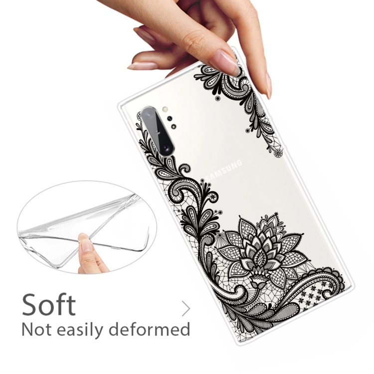 For Samsung Galaxy Note 10+ Coloured Drawing Pattern Highly Transparent TPU Protective Case(Black Rose) - 3