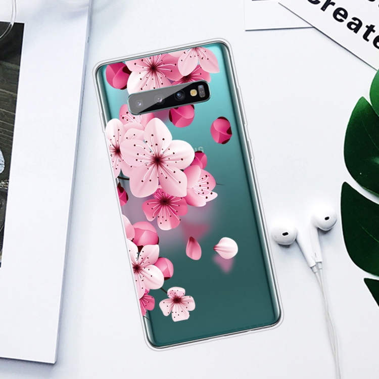 For Samsung Galaxy S10+ Coloured Drawing Pattern Highly Transparent TPU Protective Case(Cherry Blossoms) - 1