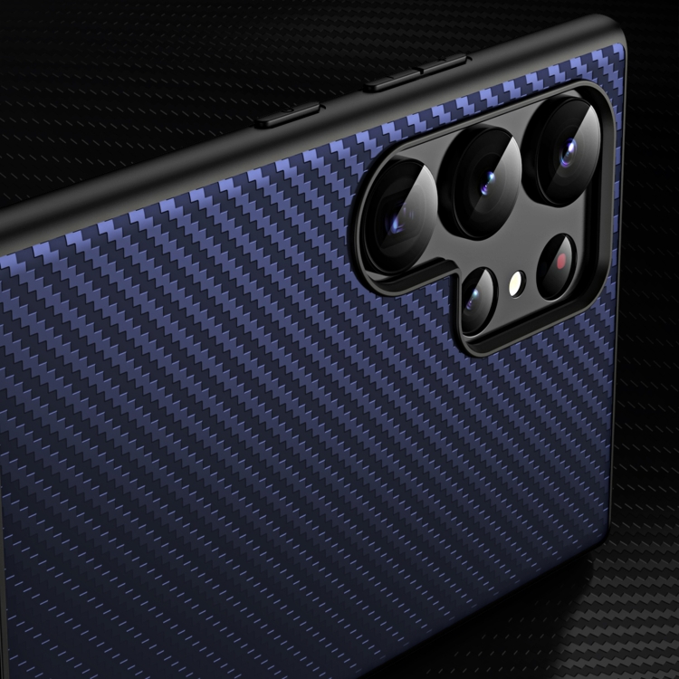 For Samsung Galaxy S23 Ultra Carbon Fiber Texture Glass Panel Protective Phone Case with Holder(Green)