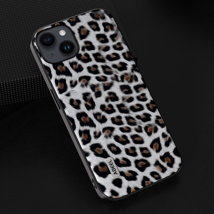 For iPhone 15 ABEEL Black Edge Leopard Phone Case(Silver Leopard) For iPhone 15 ABEEL Black Edge Leopard Phone Case(Silver Leopard)