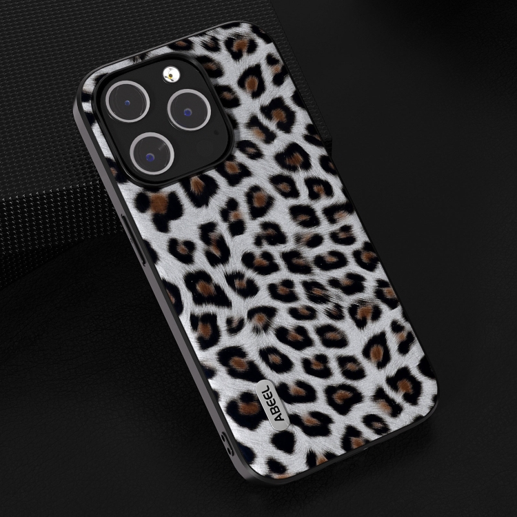 For iPhone 14 Pro ABEEL Black Edge Leopard Phone Case(Silver Leopard) For iPhone 14 Pro ABEEL Black Edge Leopard Phone Case(Silver Leopard)