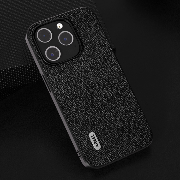 For iPhone 15 Pro ABEEL Black Edge Genuine Leather Mino Phone Case(Black) For iPhone 15 Pro ABEEL Black Edge Genuine Leather Mino Phone Case(Black)