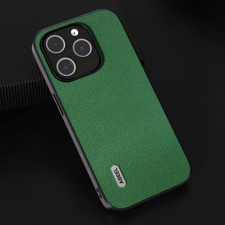 For iPhone 14 Pro ABEEL Black Edge Genuine Leather Mino Phone Case(Green) For iPhone 14 Pro ABEEL Black Edge Genuine Leather Mino Phone Case(Green)