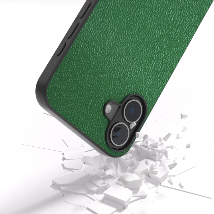 For iPhone 16 ABEEL Black Edge Genuine Leather Mino Phone Case(Green) For iPhone 16 ABEEL Black Edge Genuine Leather Mino Phone Case(Green)