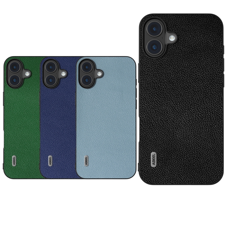 For iPhone 16 ABEEL Black Edge Genuine Leather Mino Phone Case(Green) For iPhone 16 ABEEL Black Edge Genuine Leather Mino Phone Case(Green)