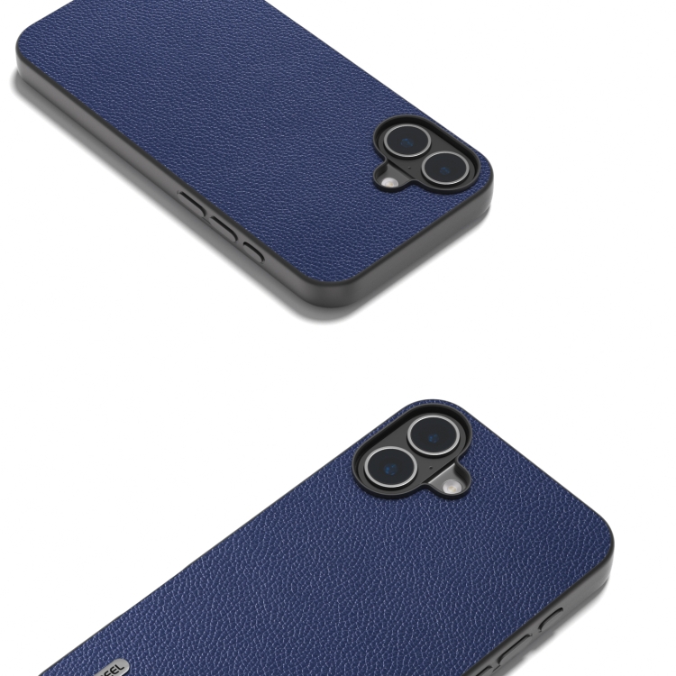 For iPhone 16 Plus ABEEL Black Edge Genuine Leather Mino Phone Case(Royal Blue) For iPhone 16 Plus ABEEL Black Edge Genuine Leather Mino Phone Case(Royal Blue)
