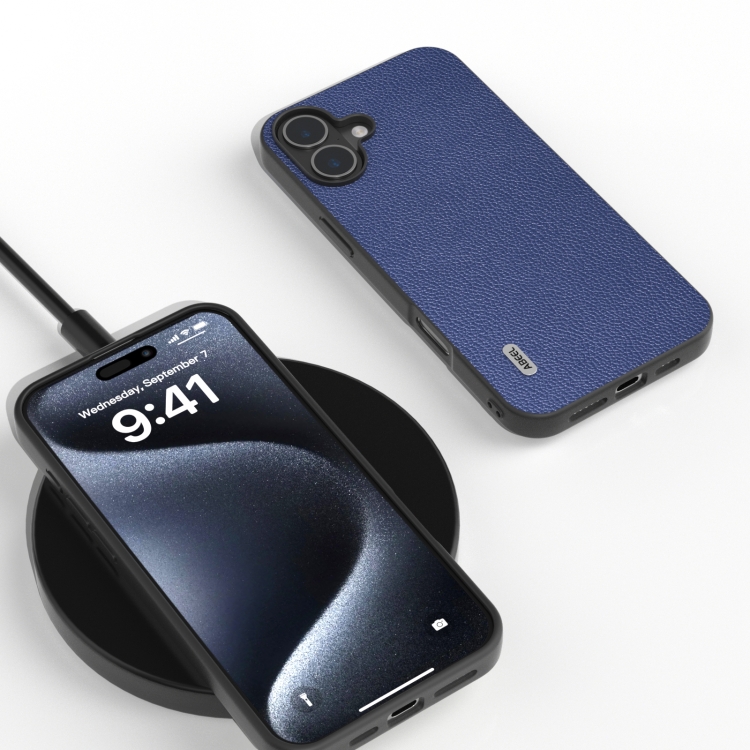 For iPhone 16 Plus ABEEL Black Edge Genuine Leather Mino Phone Case(Royal Blue) For iPhone 16 Plus ABEEL Black Edge Genuine Leather Mino Phone Case(Royal Blue)