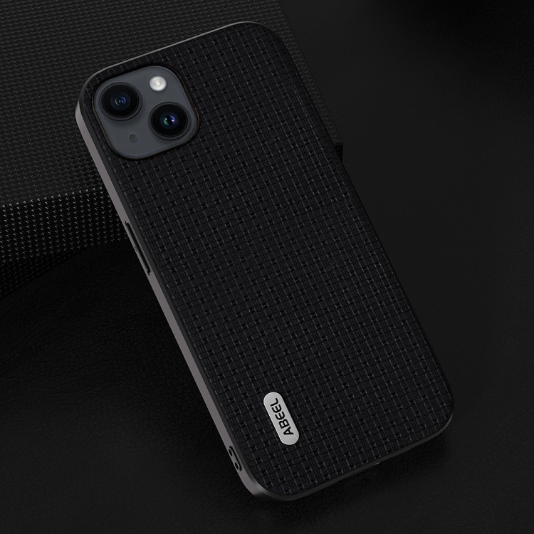 For iPhone 14 Plus ABEEL Genuine Leather Luxury Black Edge Phone Case(Black) For iPhone 14 Plus ABEEL Genuine Leather Luxury Black Edge Phone Case(Black)