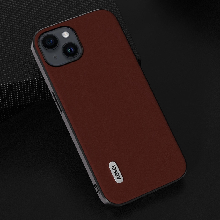 For iPhone 14 Plus ABEEL Genuine Leather Silky Soft Black Edge Phone Case(Coffee) For iPhone 14 Plus ABEEL Genuine Leather Silky Soft Black Edge Phone Case(Coffee)