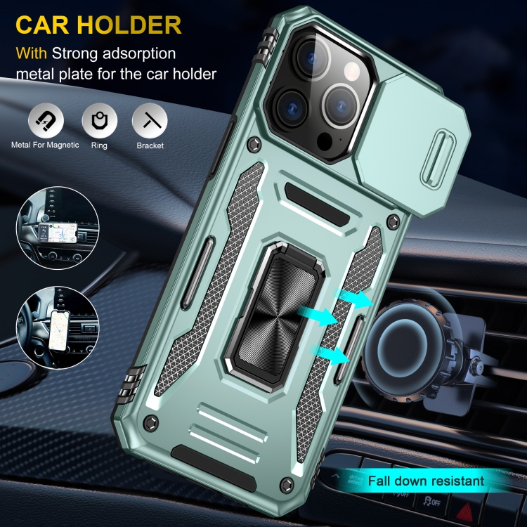 For iPhone 16 Pro Max Armor PC + TPU Camera Shield Phone Case(Alpine Green) For iPhone 16 Pro Max Armor PC + TPU Camera Shield Phone Case(Alpine Green)