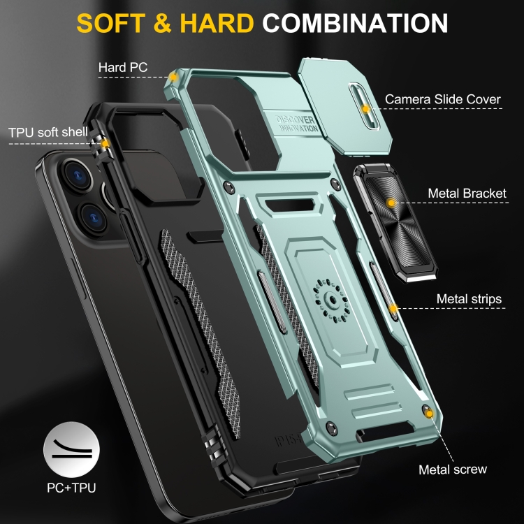 For iPhone 16 Pro Max Armor PC + TPU Camera Shield Phone Case(Alpine Green) For iPhone 16 Pro Max Armor PC + TPU Camera Shield Phone Case(Alpine Green)