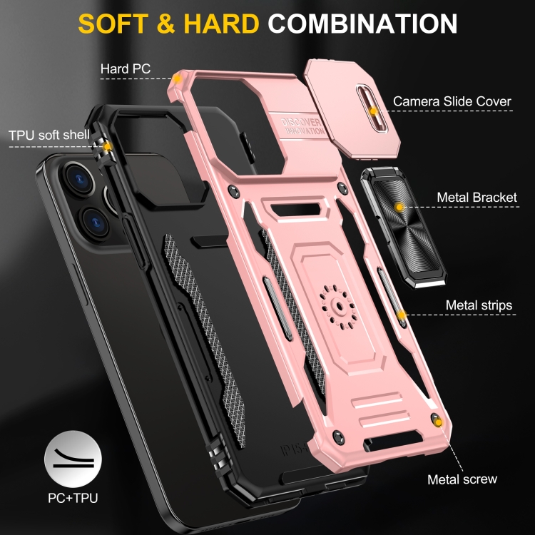 For iPhone 16 Pro Max Armor PC + TPU Camera Shield Phone Case(Rose Gold)