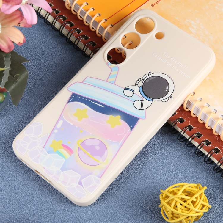 For Samsung Galaxy S22+ 5G Milk Tea Astronaut Pattern Liquid Silicone Phone Case(White) For Samsung Galaxy S22+ 5G Milk Tea Astronaut Pattern Liquid Silicone Phone Case(White)