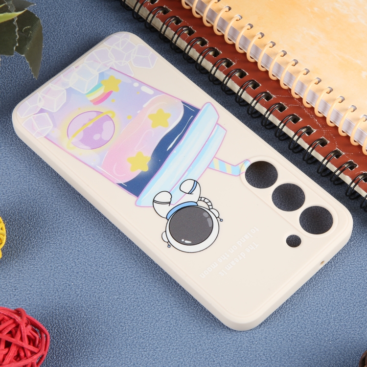 For Samsung Galaxy S22+ 5G Milk Tea Astronaut Pattern Liquid Silicone Phone Case(White) For Samsung Galaxy S22+ 5G Milk Tea Astronaut Pattern Liquid Silicone Phone Case(White)