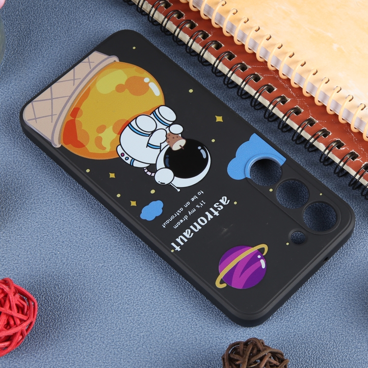 For Samsung Galaxy S21 5G Milk Tea Astronaut Pattern Liquid Silicone Phone Case(Black) For Samsung Galaxy S21 5G Milk Tea Astronaut Pattern Liquid Silicone Phone Case(Black)
